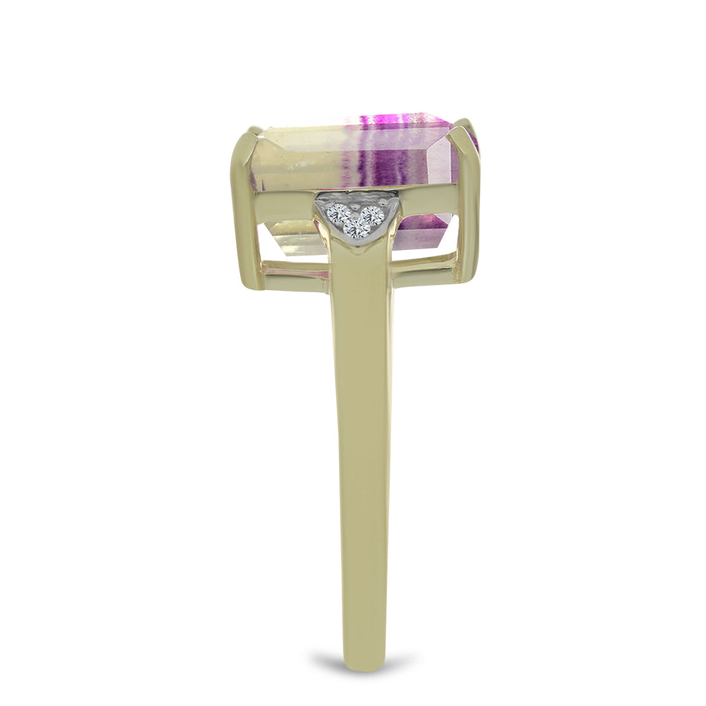 Goldplattierter Silberring mit lilafarbenem Fluorit und weißem Topas 4 