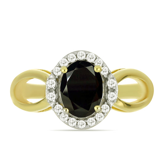 Goldplattierter Silberring mit schwarzem Onyx und weißem Topas