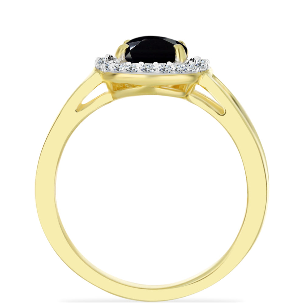 Goldplattierter Silberring mit schwarzem Onyx und weißem Topas 2 