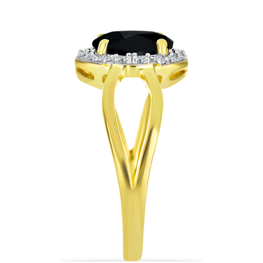 Goldplattierter Silberring mit schwarzem Onyx und weißem Topas 4 