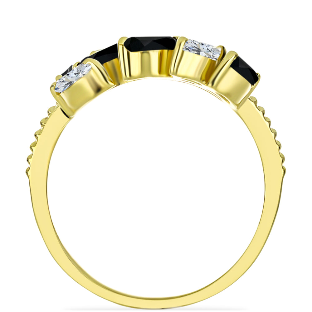 Goldplattierter Silberring mit schwarzem Onyx und weißem Topas