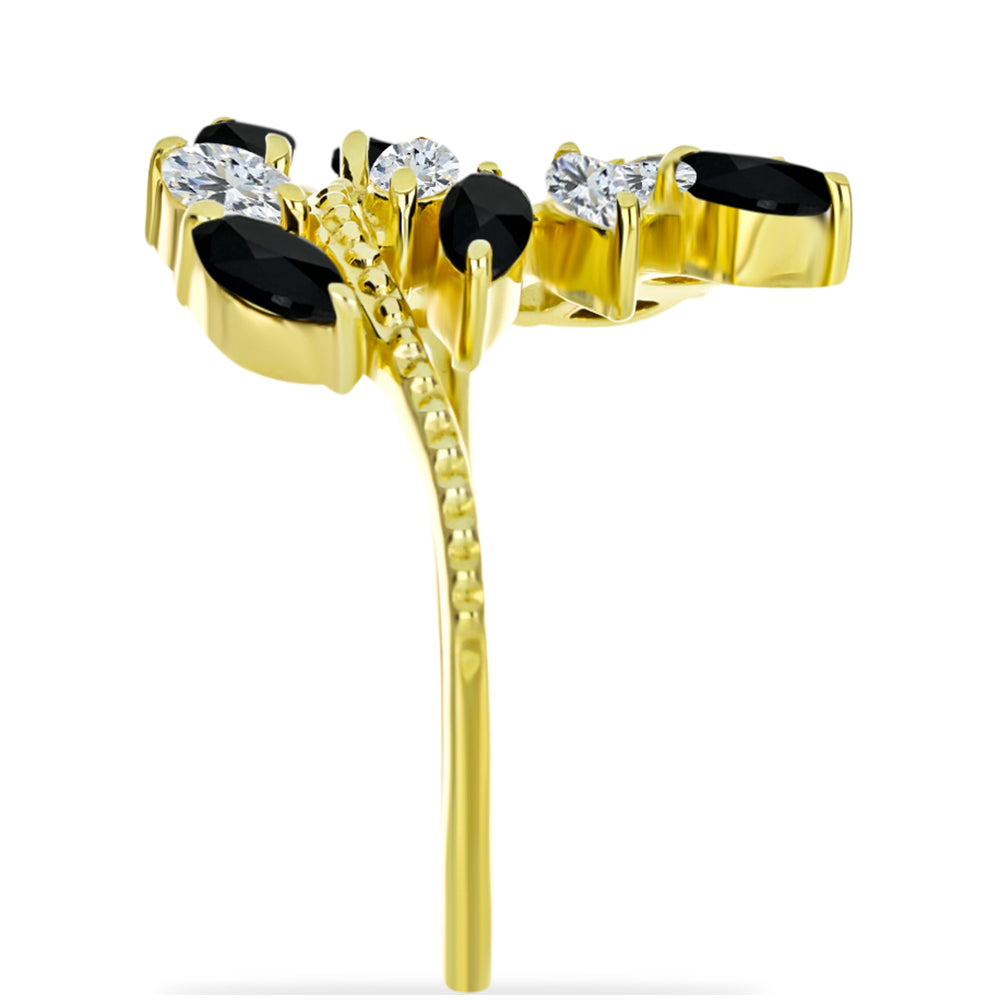 Goldplattierter Silberring mit schwarzem Onyx und weißem Topas 4 