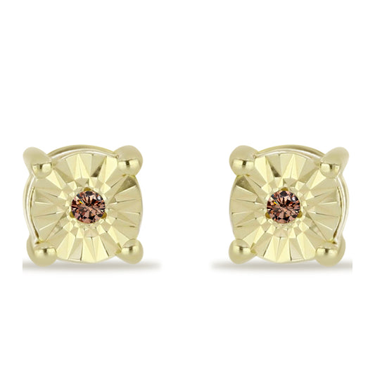 Goldplattierte Silberohrringe mit Champagner-Diamant