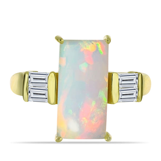 Goldplattierter Silberring mit Welo-Opal und weißem Zirkon