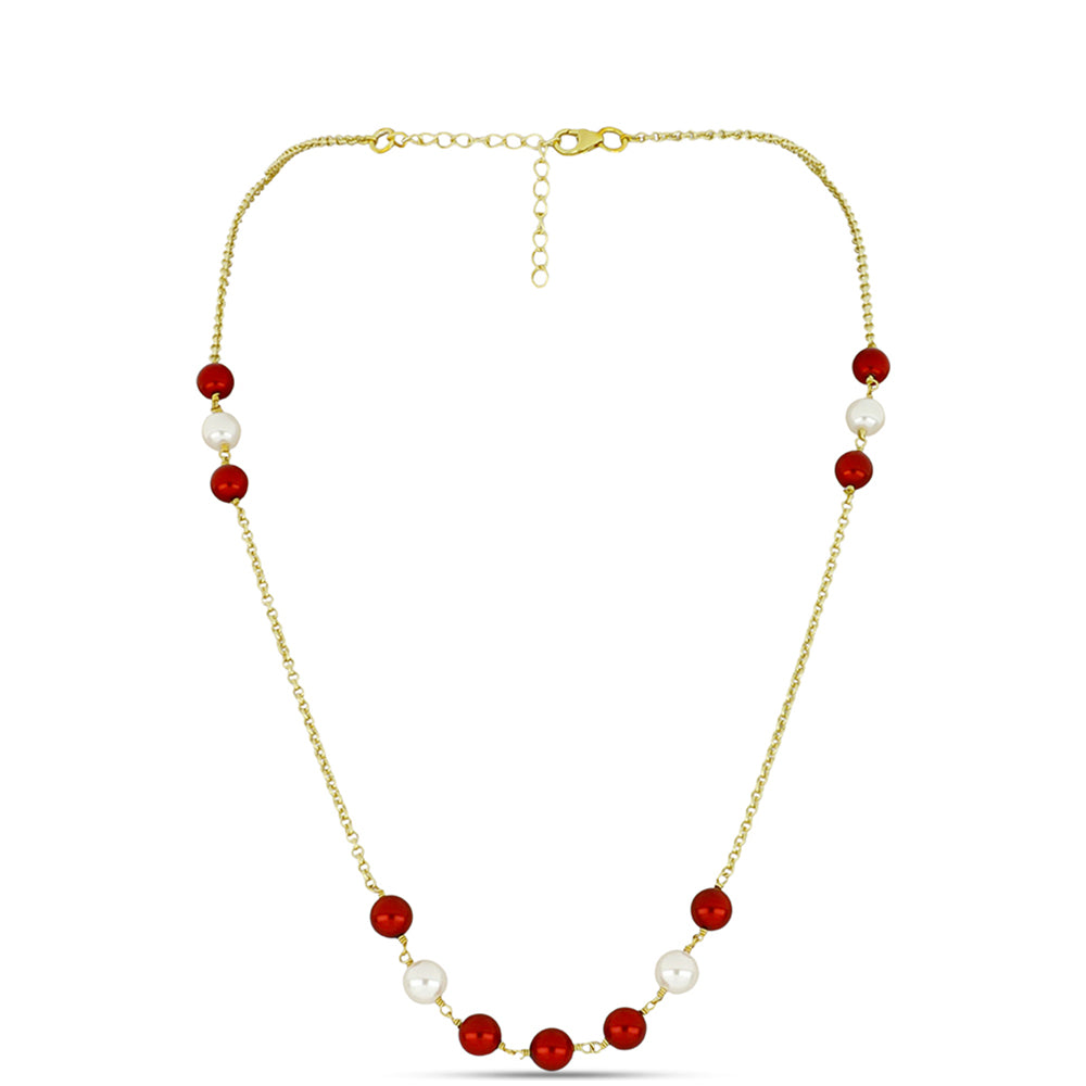 Goldplattierte Silberhalskette mit roter Süßwasserperle und weißer Süßwasserperle 1 