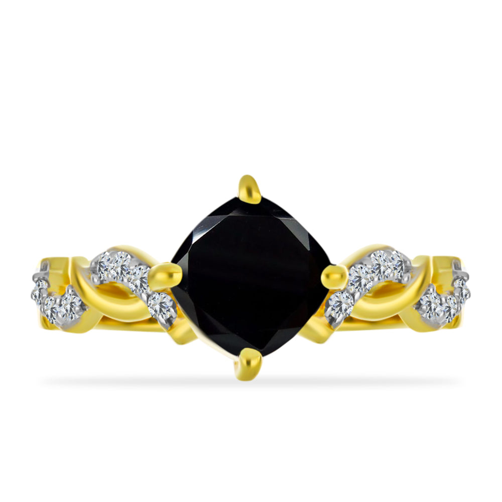 Goldplattierter Silberring mit schwarzem Onyx und weißem Topas