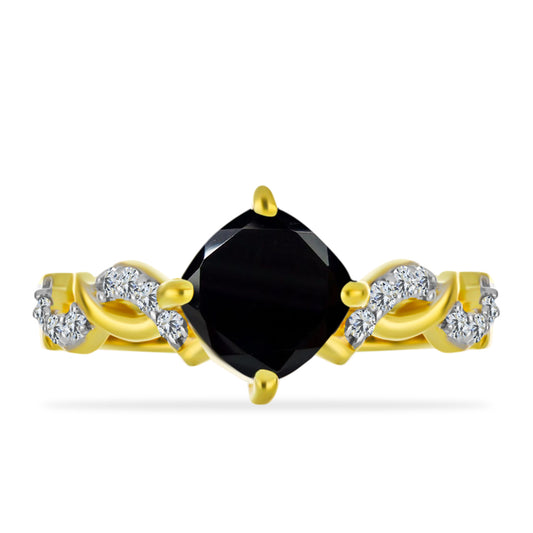 Goldplattierter Silberring mit schwarzem Onyx und weißem Topas