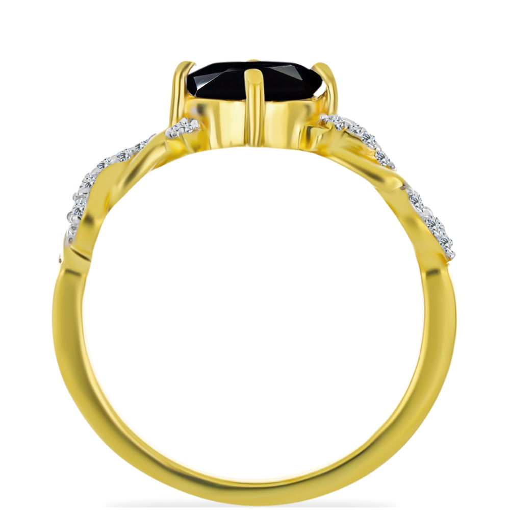 Goldplattierter Silberring mit schwarzem Onyx und weißem Topas 2 