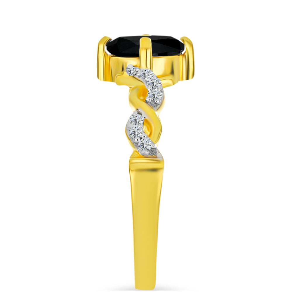 Goldplattierter Silberring mit schwarzem Onyx und weißem Topas 4 