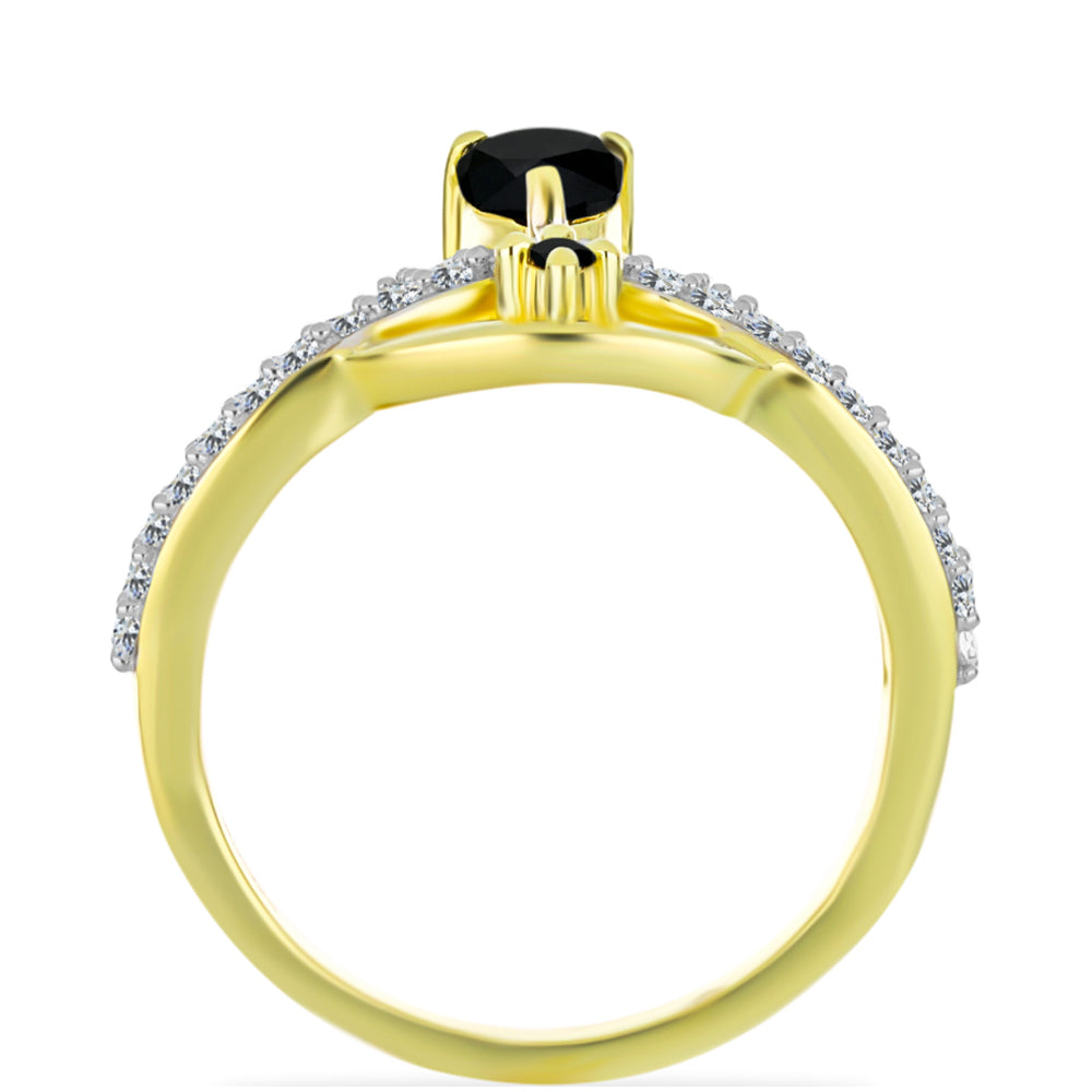 Goldplattierter Silberring mit schwarzem Onyx und weißem Topas