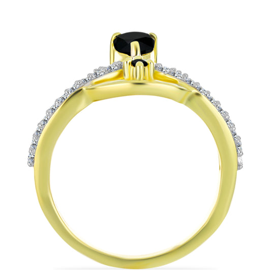 Goldplattierter Silberring mit schwarzem Onyx und weißem Topas
