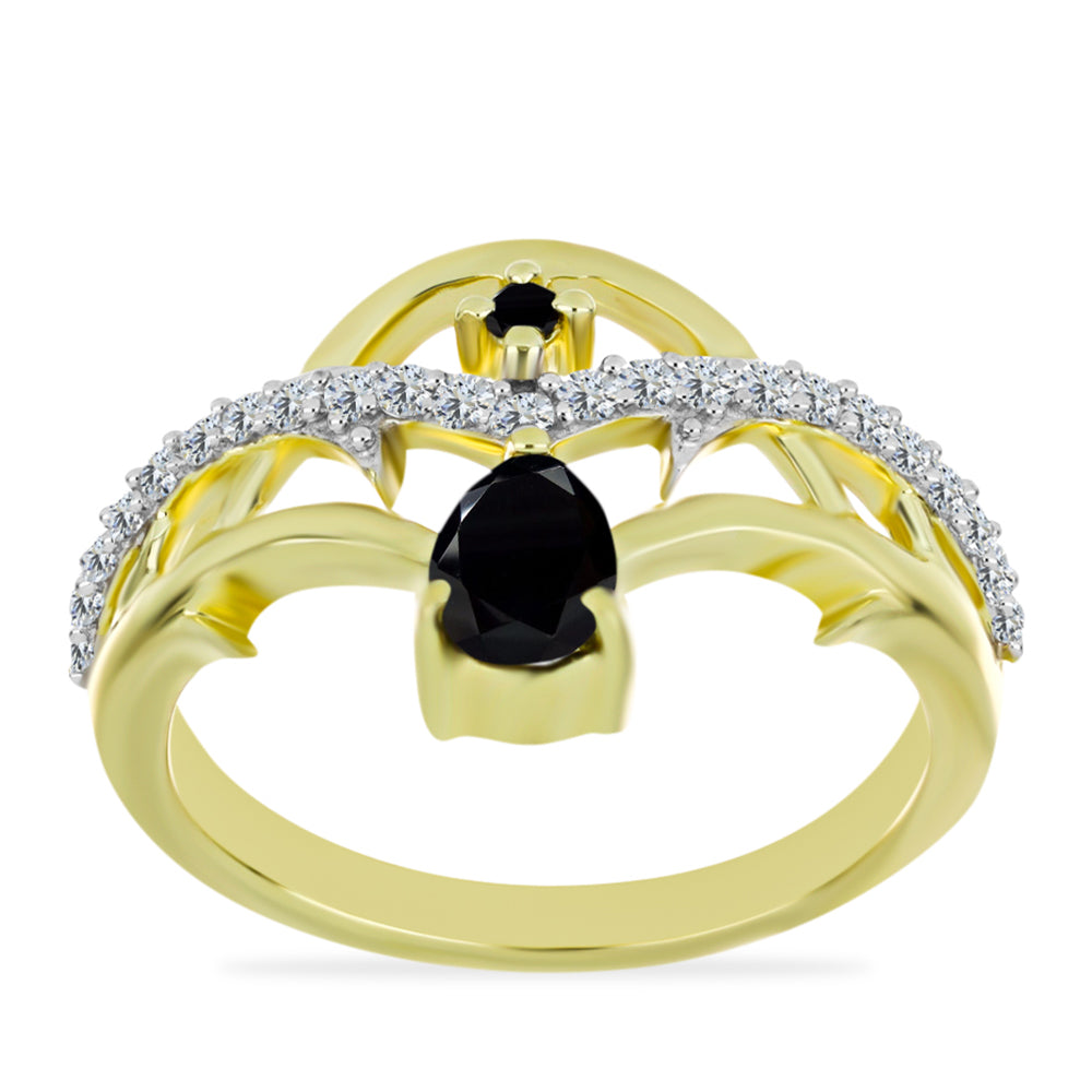 Goldplattierter Silberring mit schwarzem Onyx und weißem Topas