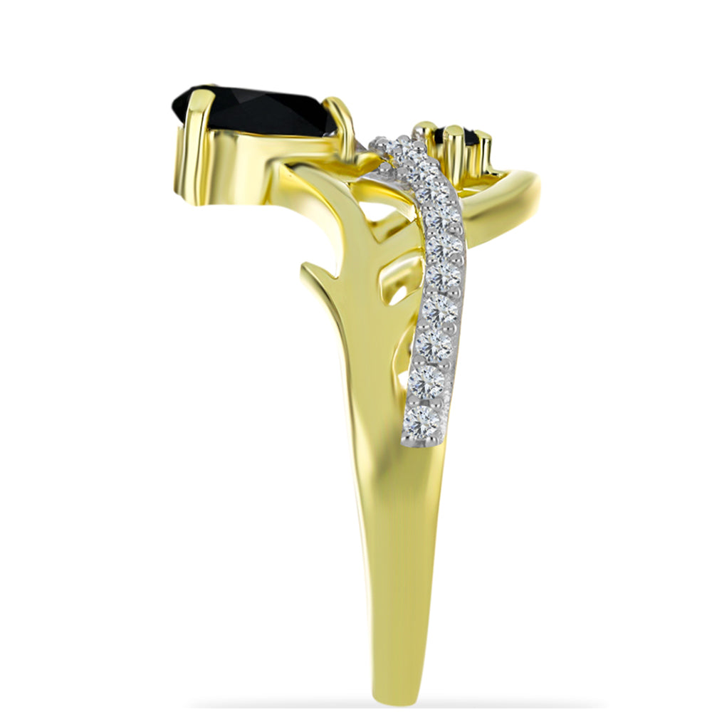 Goldplattierter Silberring mit schwarzem Onyx und weißem Topas 4 