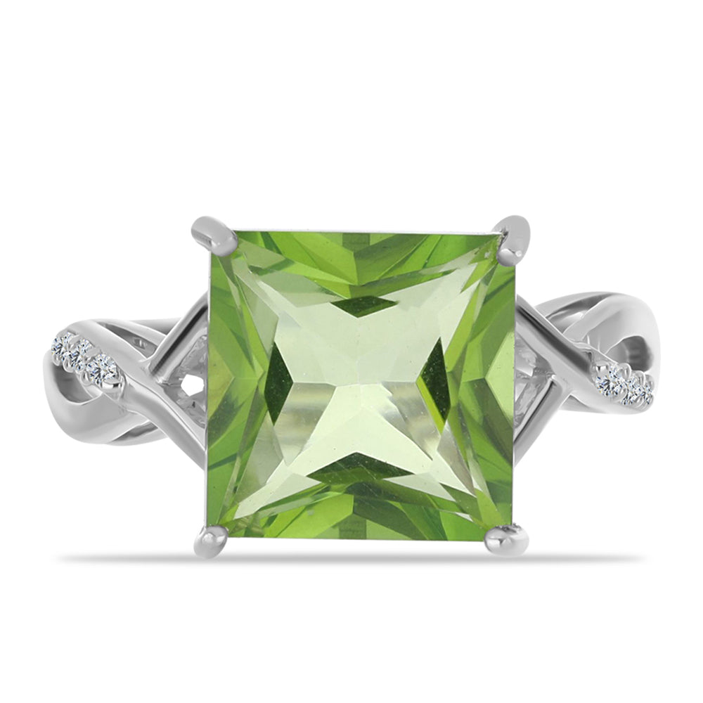 Silberring mit farngrünem Quarz und weißem Topas