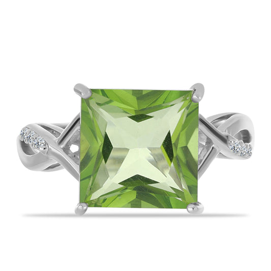 Silberring mit farngrünem Quarz und weißem Topas