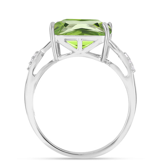 Silberring mit farngrünem Quarz und weißem Topas