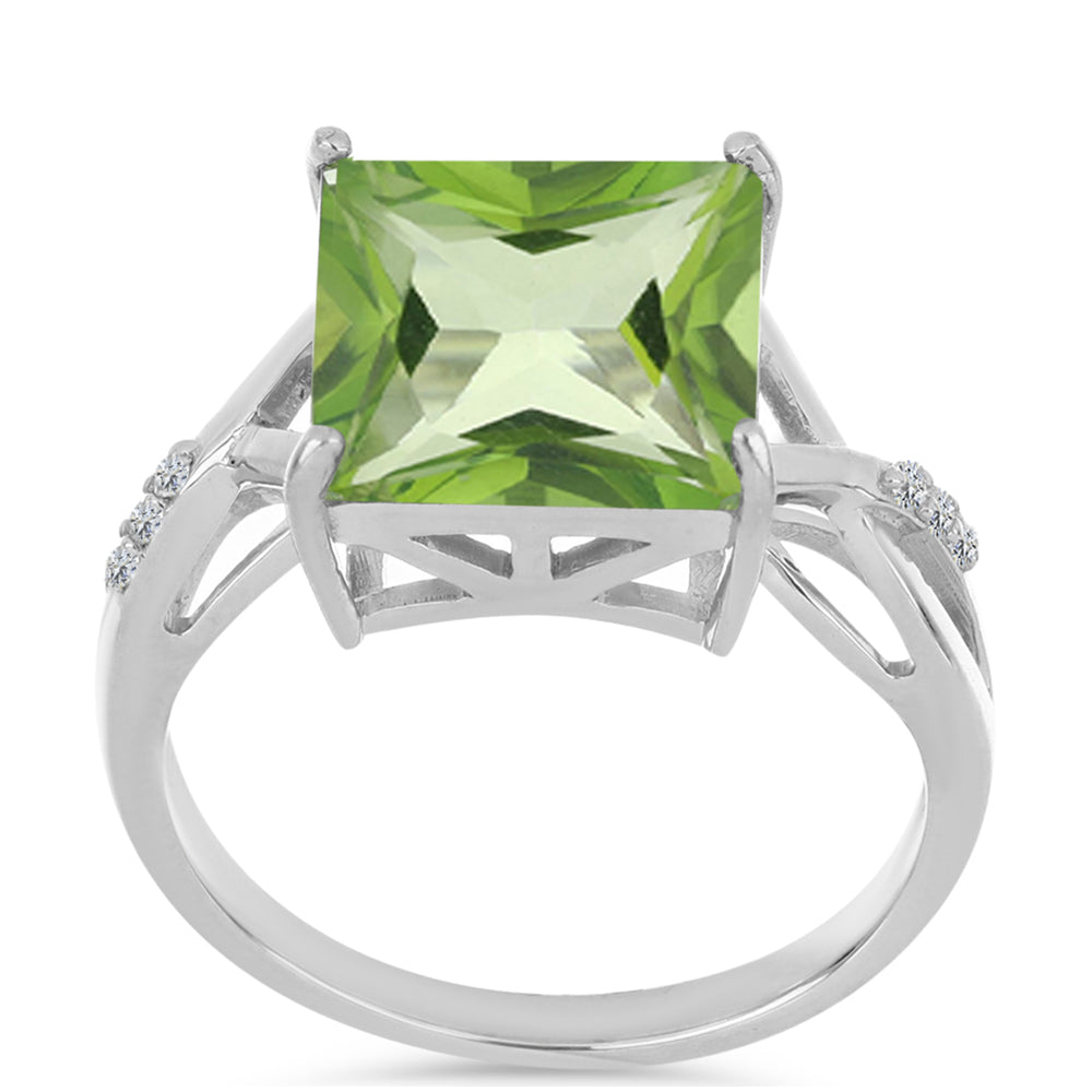 Silberring mit farngrünem Quarz und weißem Topas