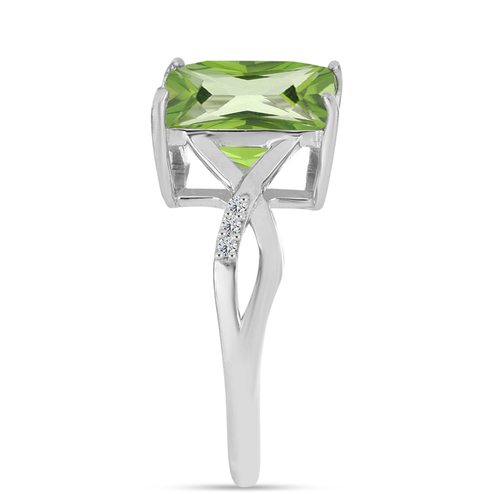 Silberring mit farngrünem Quarz und weißem Topas