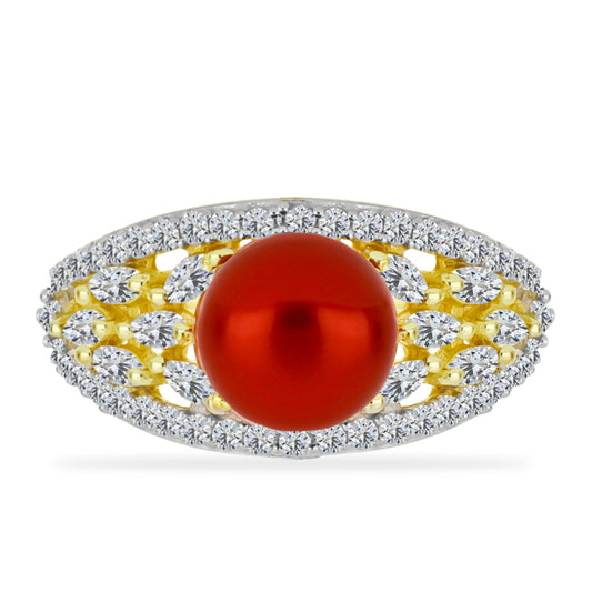 Goldplattierter Silberring mit roter Süßwasserperle und weißem Topas