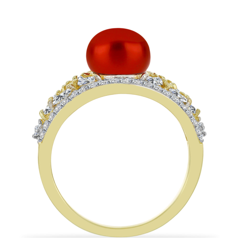 Goldplattierter Silberring mit roter Süßwasserperle und weißem Topas 2 