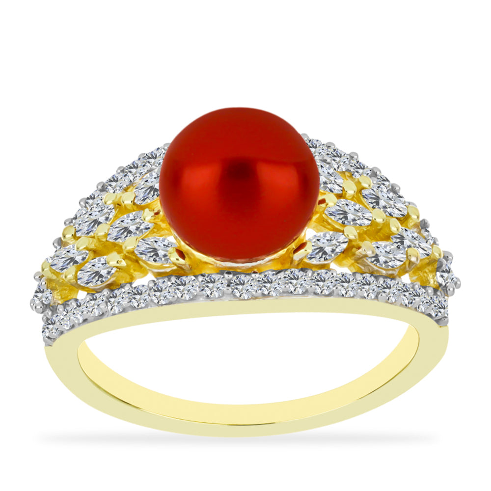 Goldplattierter Silberring mit roter Süßwasserperle und weißem Topas