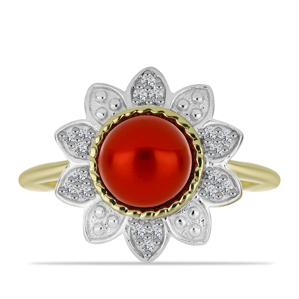 Goldplattierter Silberring mit roter Süßwasserperle und weißem Topas 1 