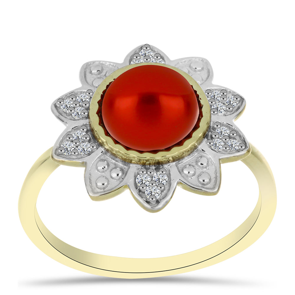 Goldplattierter Silberring mit roter Süßwasserperle und weißem Topas 3 
