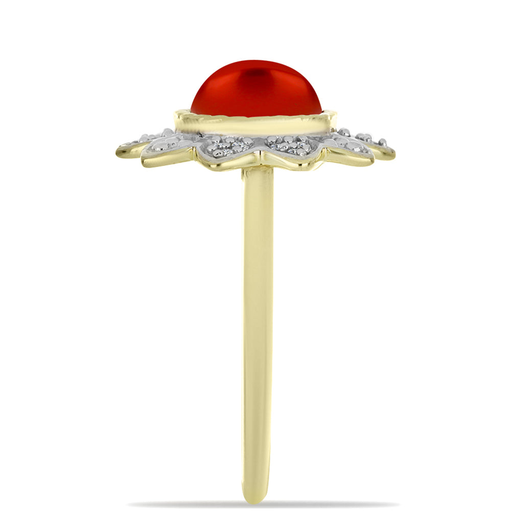 Goldplattierter Silberring mit roter Süßwasserperle und weißem Topas 4 