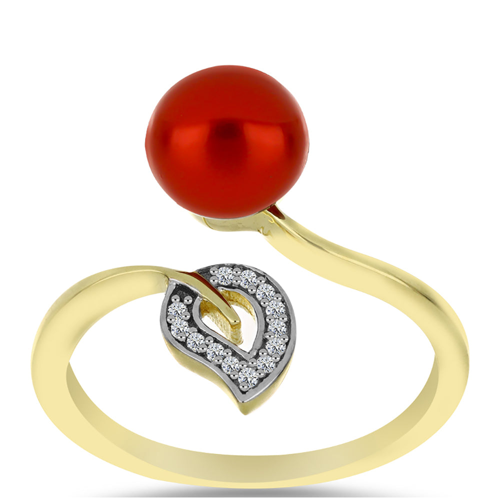 Goldplattierter Silberring mit roter Süßwasserperle und weißem Topas 3 