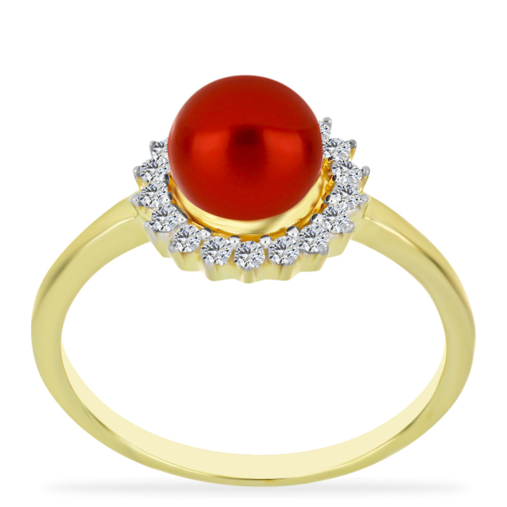 Goldplattierter Silberring mit roter Süßwasserperle und weißem Topas