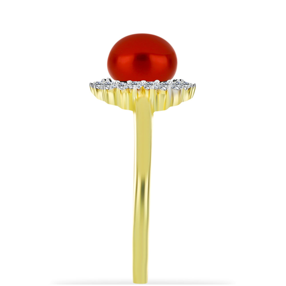 Goldplattierter Silberring mit roter Süßwasserperle und weißem Topas 4 