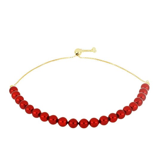 Goldplattiertes Silberarmband mit roter Süßwasserperle