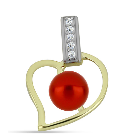 Goldplattierter Silberanhänger mit roter Süßwasserperle und weißem Topas