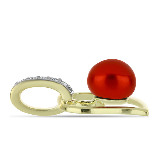 Goldplattierter Silberanhänger mit roter Süßwasserperle und weißem Topas