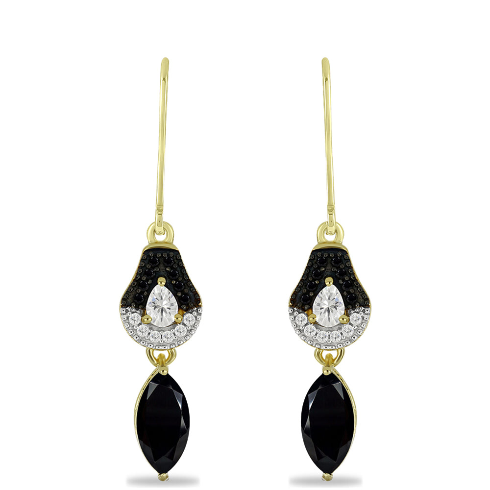 Goldplattierte Silberohrringe mit schwarzem Onyx und weißem Topas 1 