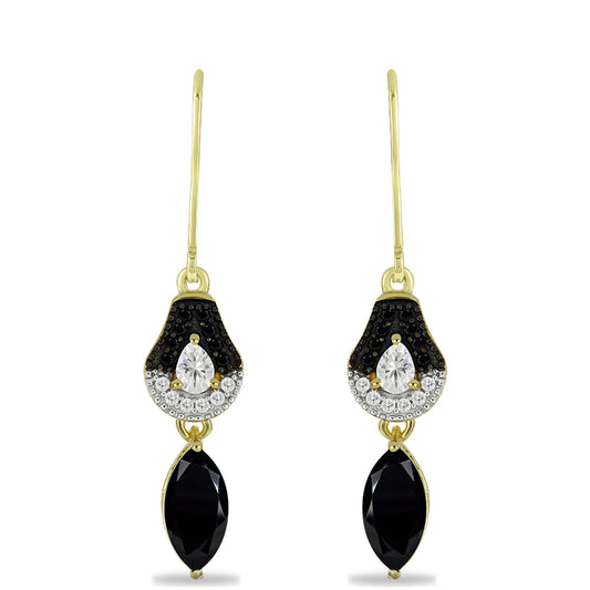 Goldplattierte Silberohrringe mit schwarzem Onyx und weißem Topas