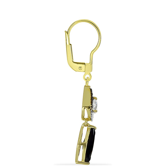 Goldplattierte Silberohrringe mit schwarzem Onyx und weißem Topas