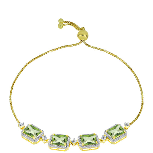 Silberarmband mit farngrünem Quarz und weißem Topas