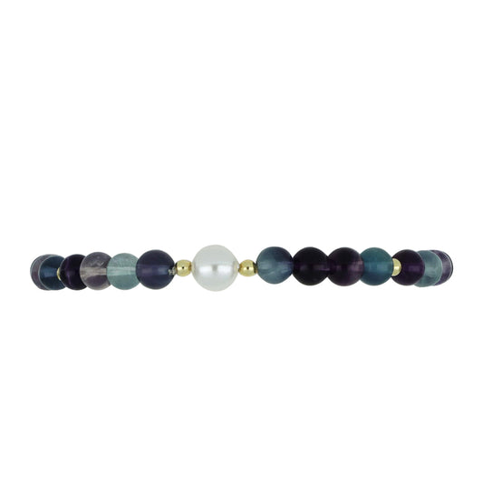 Goldplattiertes Silberarmband mit Fluorit und weißer Süßwasserperle