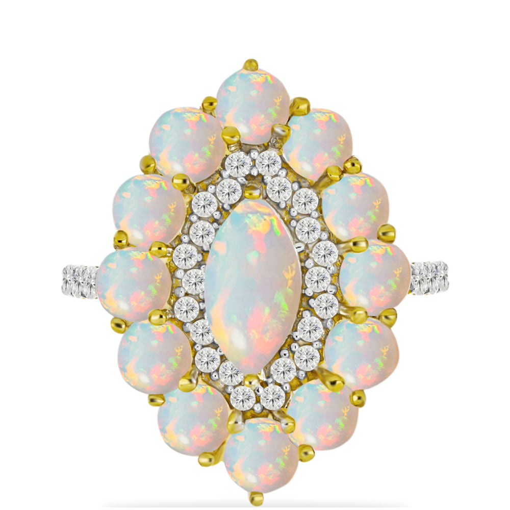 Goldplattierter Silberring mit Welo-Opal und weißem Topas