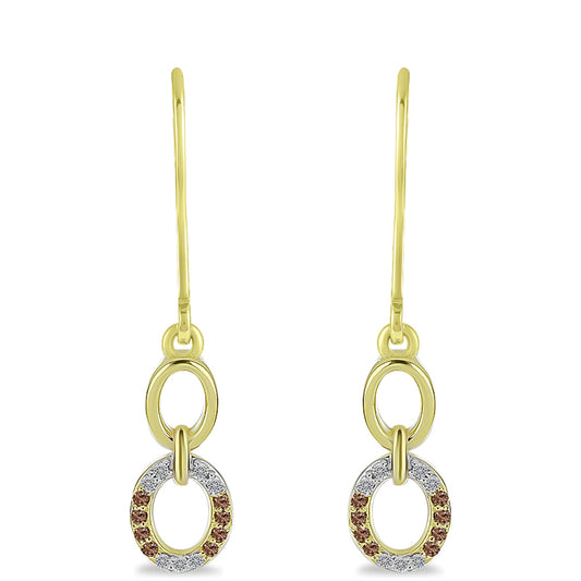 Goldplattierte Silberohrringe mit Champagner-Diamant und weißem Diamant