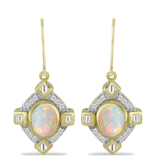 Goldplattierte Silberohrringe mit Welo-Opal und weißem Topas