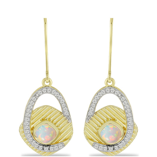 Goldplattierte Silberohrringe mit Welo-Opal und weißem Topas