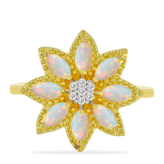 Goldplattierter Silberring mit Welo-Opal und weißem Topas