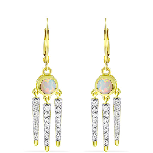 Goldplattierte Silberohrringe mit Welo-Opal und weißem Topas