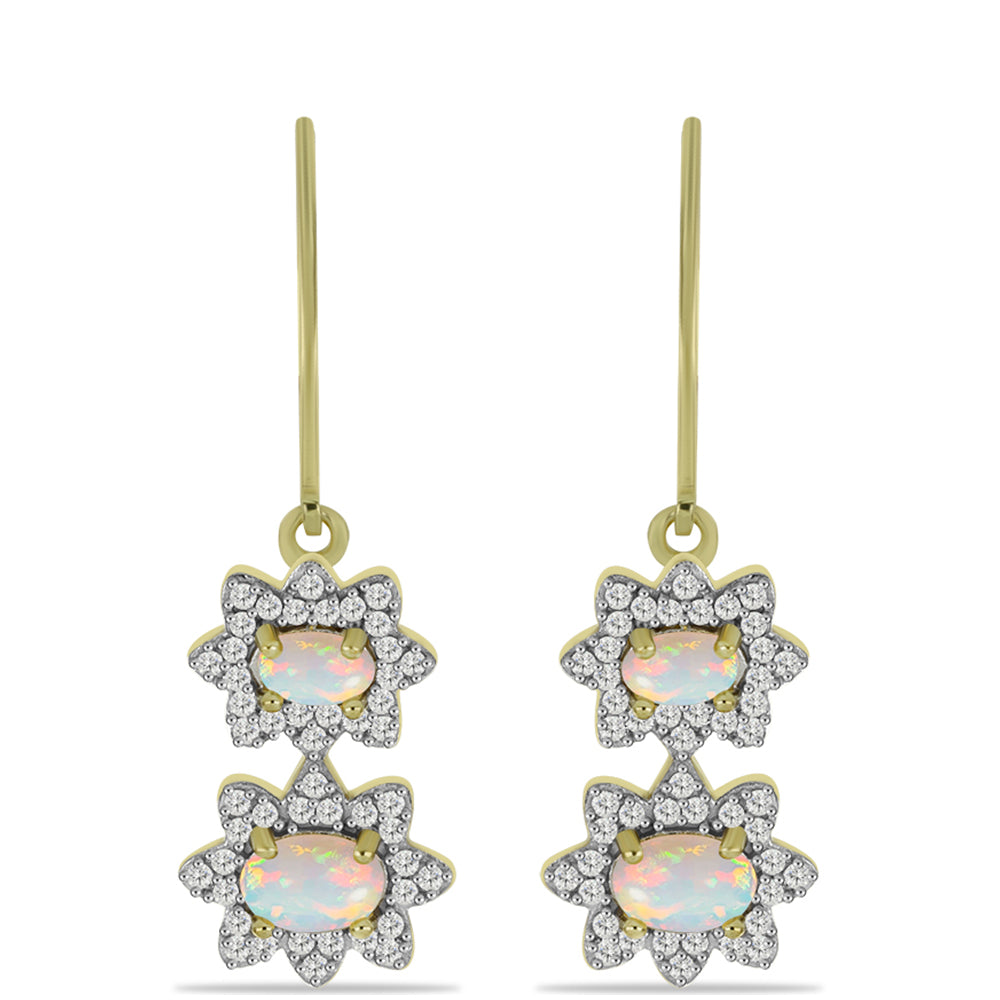 Goldplattierte Silberohrringe mit Welo-Opal und weißem Topas