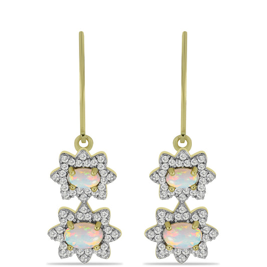 Goldplattierte Silberohrringe mit Welo-Opal und weißem Topas