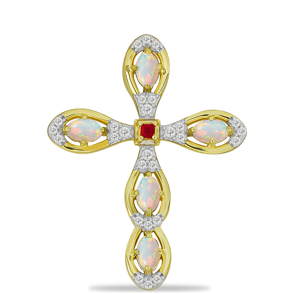 Goldplattierter Silberanhänger mit Welo-Opal und Rubin aus Madagaskar 1 