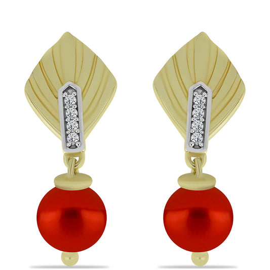 Goldplattierte Silberohrringe mit roter Süßwasserperle und weißem Topas