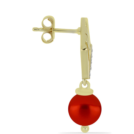 Goldplattierte Silberohrringe mit roter Süßwasserperle und weißem Topas